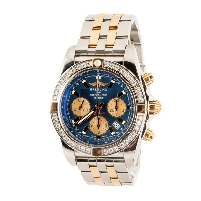 Breitling Chronomat 44 Blue Dial Diamond Bezel — chronograph watches at Lume Wrist Watches