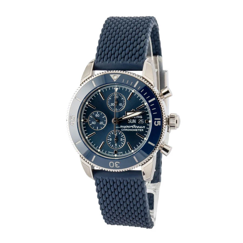 Breitling Blue Dial Superocean Heritage Chronograph 44 Steel on Rubber — chronograph watches at Lume Wrist Watches