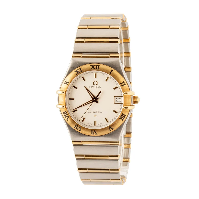 Two Tone Omega Constellation Silver Textured Dial