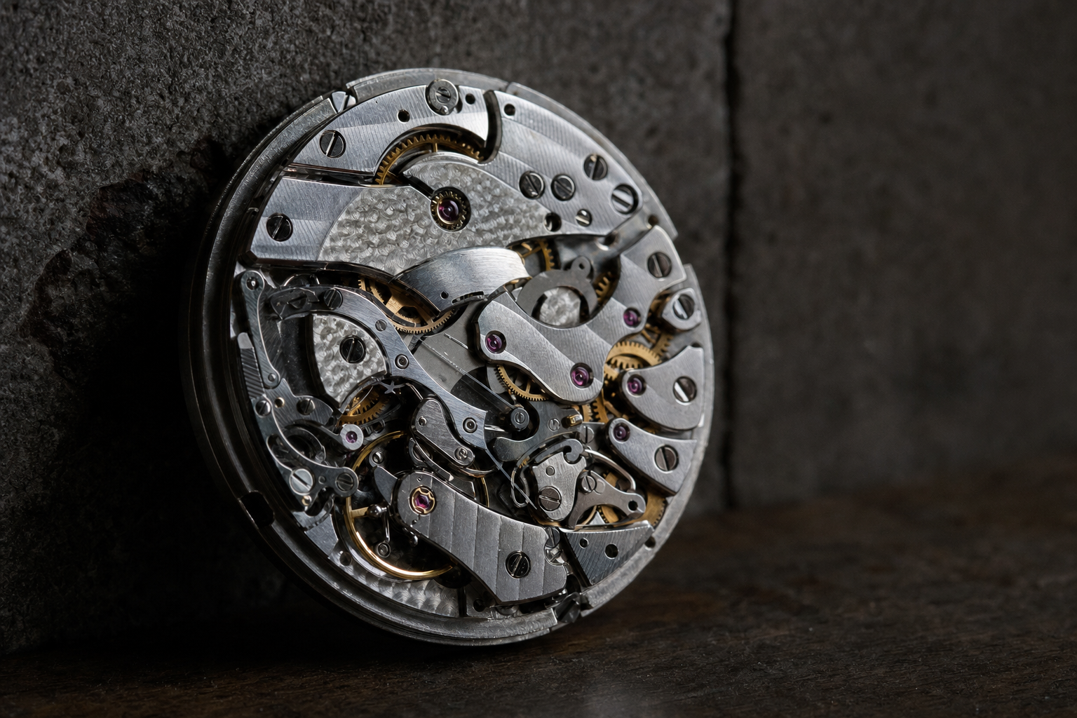 Detailed view of Patek Philippe Calatrava mechanical movement with intricate finishing, showing perlage and Geneva stripes.