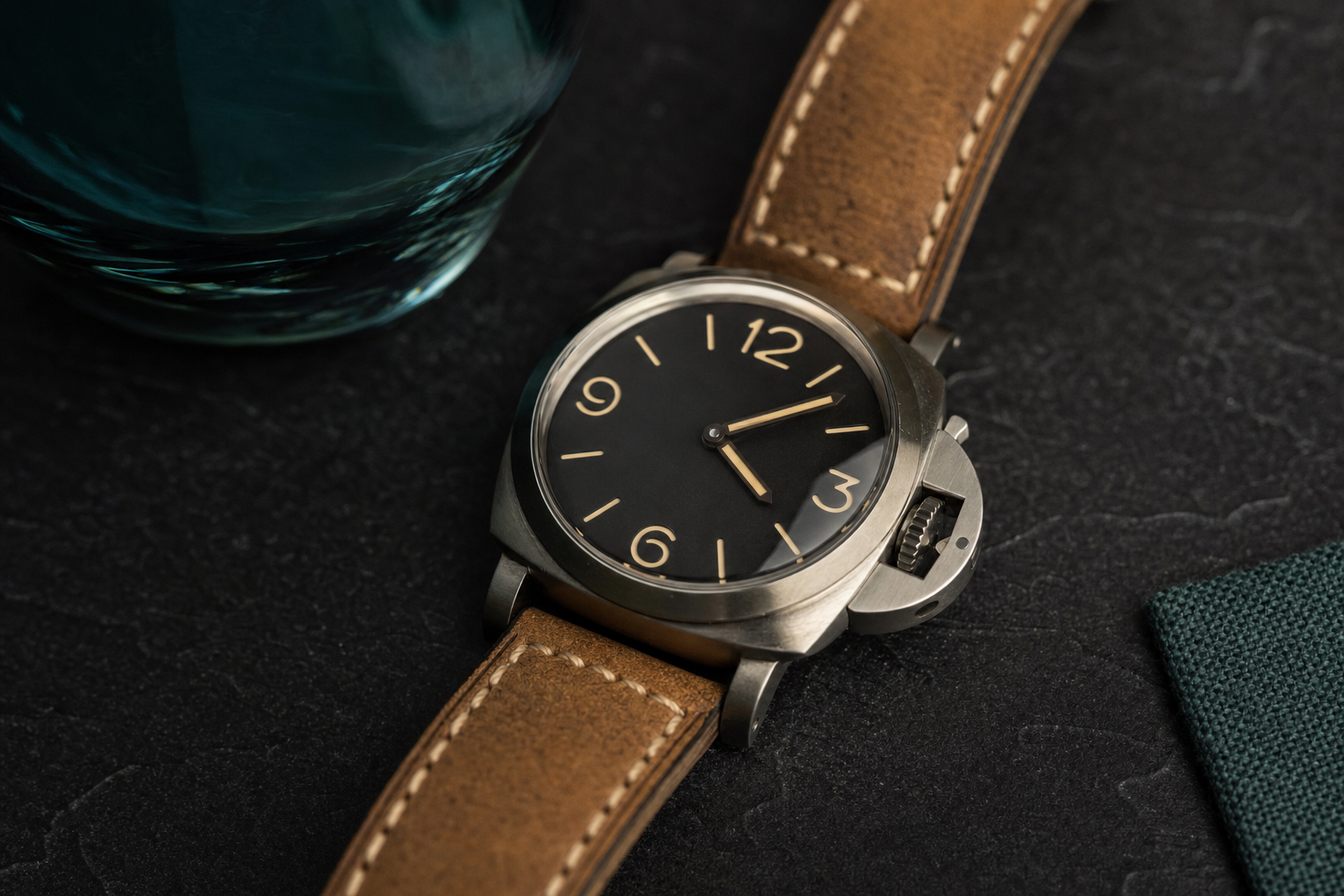 Panerai Luminor 1950 watch, brown strap, crown guard, iconic dive watch heritage, investment luxury timepiece.