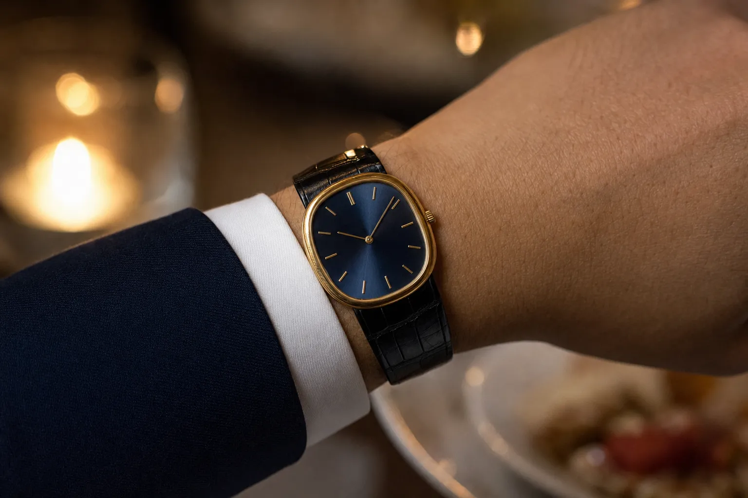 Patek Philippe Golden Ellipse Reference 3738 in yellow gold with signature blue sunburst dial