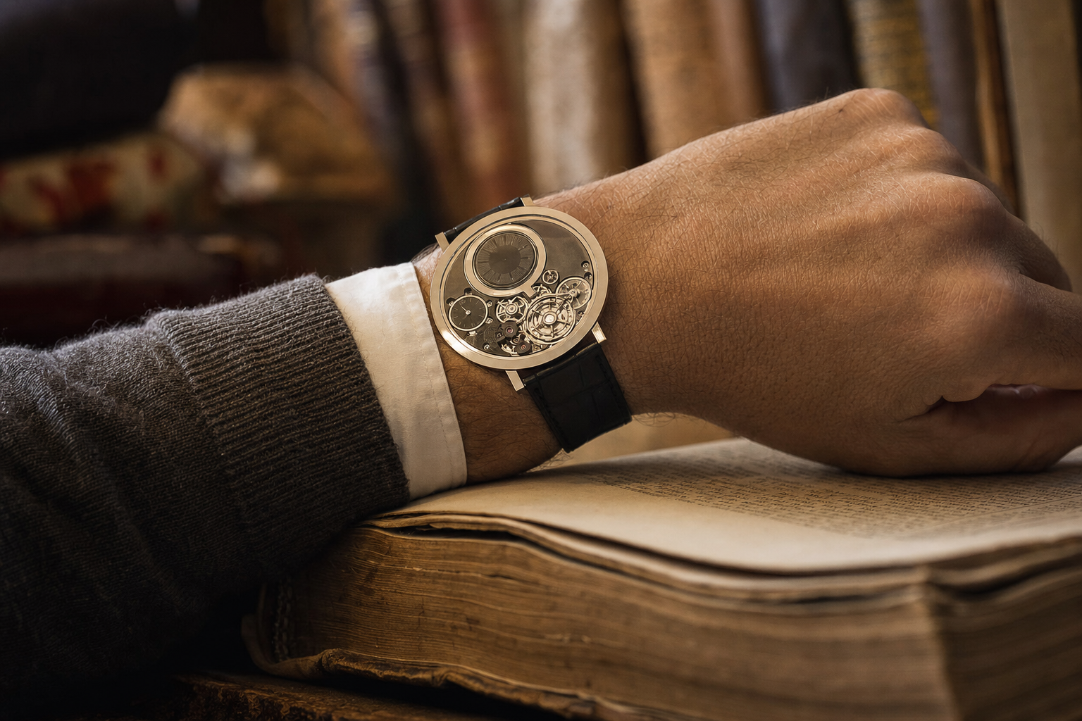 Piaget Altiplano Ultimate Concept watch worn on a wrist, emphasizing its record-breaking 2mm thin profile against a dark suit cuff